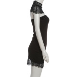 Lace Shawl-Neck Strapless Solid-Color Two-Piece Dress Set GYME-K25S88244
