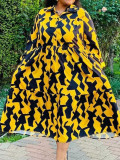 Plus Size Print Long Sleeve Maxi Dress GAWE-6552