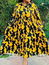 Plus Size Print Long Sleeve Maxi Dress GAWE-6552