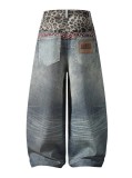 Leopard Print Patchwork Straight Jeans GYLN-4954