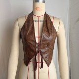 Halterneck Tie Up PU Leather Tank Top GPBY-VE739