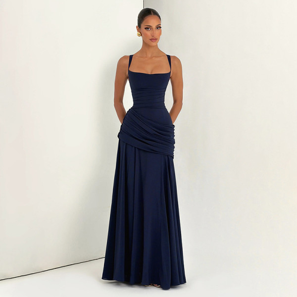 Square Neck Ruched Maxi Dress GYME-K6D03510A