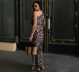Leopard Print Slash Shoulder Two Piece Skirt Set GPBY-15815