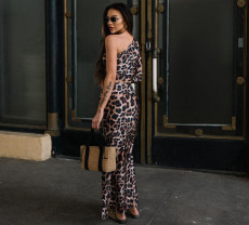 Leopard Print Slash Shoulder Two Piece Skirt Set GPBY-15815