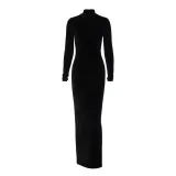 Velour Ruched Long Sleeve Maxi Dress GYEF-GA143-001