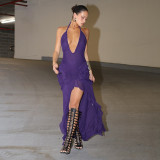 Deep V Neck Backless Mesh Patchwork Maxi Dress GZJQ-K6D02616A