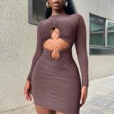Solid Color Long Sleeve Mini Dress GYEF-GA186