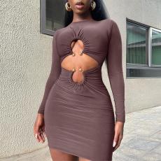 Solid Color Long Sleeve Mini Dress GYEF-GA186