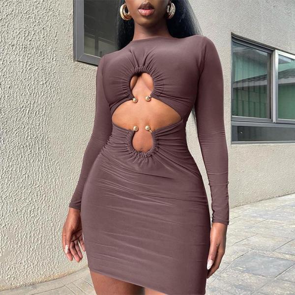 Solid Color Long Sleeve Mini Dress GYEF-GA186