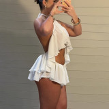 Solid Color Halterneck Backless Vest Shorts 2 Piece Set GZJQ-K6S03135A