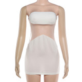 Solid Color Mesh Patchwork Mini Dress GYME-K6D01350A