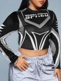 Letter Print Long Sleeve Zipper Tops GYEF-GA380-001