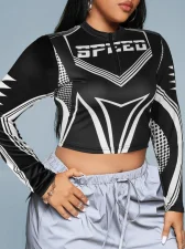 Letter Print Long Sleeve Zipper Tops GYEF-GA380-001