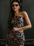 Leopard Print Slash Shoulder Two Piece Skirt Set GPBY-15815