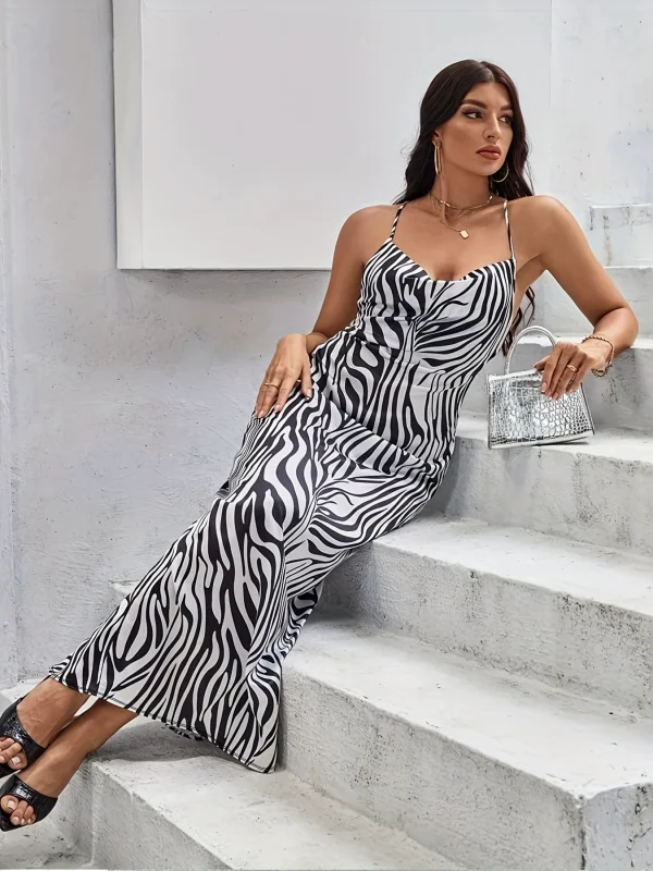 Zebra Print Fitted Sleeveless Long Dress GYEF-GA183
