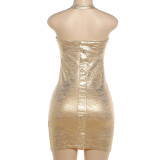 Solid Color Halterneck Bodycon Dress GZJQ-K6D05323A