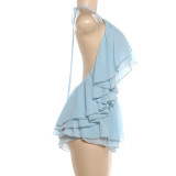 Solid Color Halterneck Backless Vest Shorts 2 Piece Set GZJQ-K6S03135A