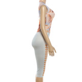 Print Sleeveless Bodysuit Fifth Pants 2 Piece Set GZJQ-K6S03201A