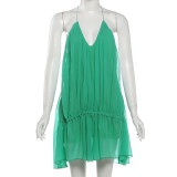 Solid Color V Neck Sleeveless Backless Mini Dress GYME-K6D00187A