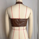 Halterneck Tie Up PU Leather Tank Top GPBY-VE739