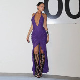Deep V Neck Backless Mesh Patchwork Maxi Dress GZJQ-K6D02616A