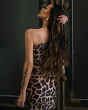Leopard Print Slash Shoulder Two Piece Skirt Set GPBY-15815