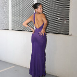 Deep V Neck Backless Mesh Patchwork Maxi Dress GZJQ-K6D02616A