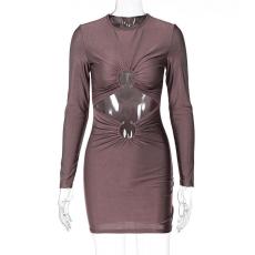 Solid Color Long Sleeve Mini Dress GYEF-GA186