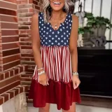 Print Sleeveless V Neck Midi Dress GYEF-CG045-1001
