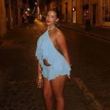 Solid Color Halterneck Backless Vest Shorts 2 Piece Set GZJQ-K6S03135A