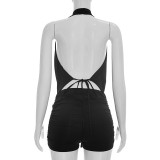 Solid Color Backless Halterneck Two Piece Short Set MXBF-J26ST022