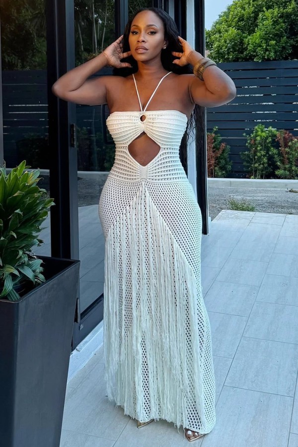 Tassel Knits Sling Beach Maxi Dress ZSD-0347