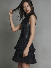 Sleeveless PU Leather Patchwork Ruffles Mini Dress GWDS-260143