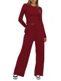 Sport Long Sleeve Solid Color Two Piece Pants Set GYWO-8836