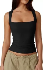 Plus Size Square Neck Solid Color Tank Top GYWO-55002