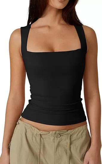 Plus Size Square Neck Solid Color Tank Top GYWO-55002