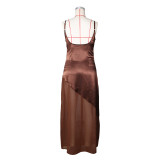 Sexy Backless Satin Patchwork Chiffon Maxi Dress ZSD-0778