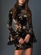 Print Lace Patchwork Flare Sleeve MIni Dress GWDS-260116