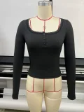 V Neck Solid Color Tops GYWO-55040