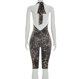 Leopard Print Backless Sleeveless Seventh Jumpsuit MXBF-J26JP064