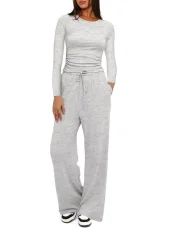 Sport Long Sleeve Solid Color Two Piece Pants Set GYWO-8836