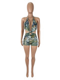 Contrast Color Print Hollow Out Tie Up Romper SHD-9527