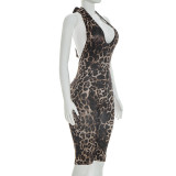 Leopard Print Backless Sleeveless Seventh Jumpsuit MXBF-J26JP064