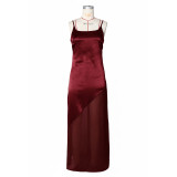 Sexy Backless Satin Patchwork Chiffon Maxi Dress ZSD-0778
