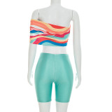 Single Shoulder Colorful Print Two Piece Shorts Set MXBF-J26ST125