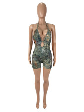 Leopard Print Hollow Out Halterneck Romper SHD-9793