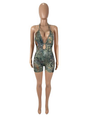 Leopard Print Hollow Out Halterneck Romper SHD-9793