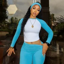 Contrast Color Long Sleeve Pants Three Piece Set GYWO-9910