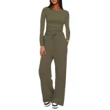 Sport Long Sleeve Solid Color Two Piece Pants Set GYWO-8836