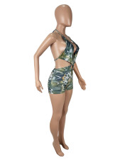 Contrast Color Print Hollow Out Tie Up Romper SHD-9527